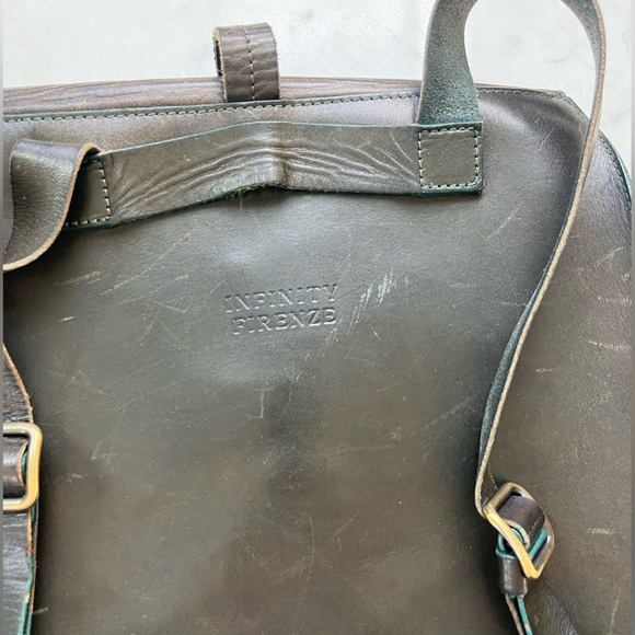 Infinity Firenze Leather Backpack Bag - Made in Italy - Olive Green - Picture 7 of 7
